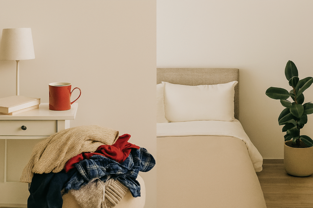 Clutter-mind connection. Difference between the cluttered and non-cluttered room.
