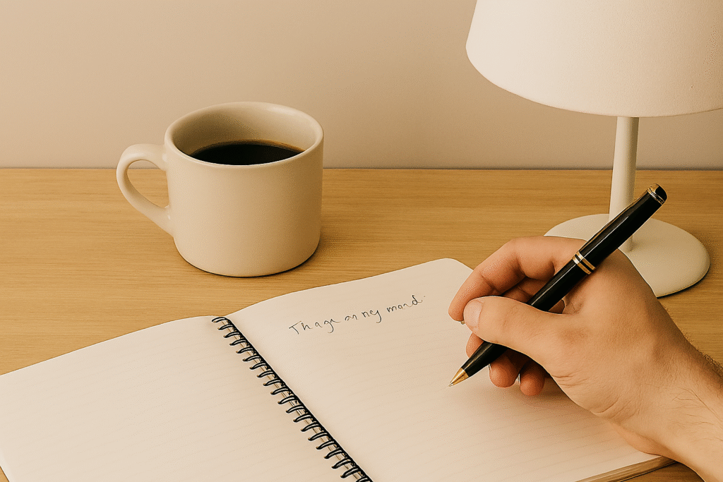 Person journaling to declutter the thoughts running in the mind. Decluttering the Mind