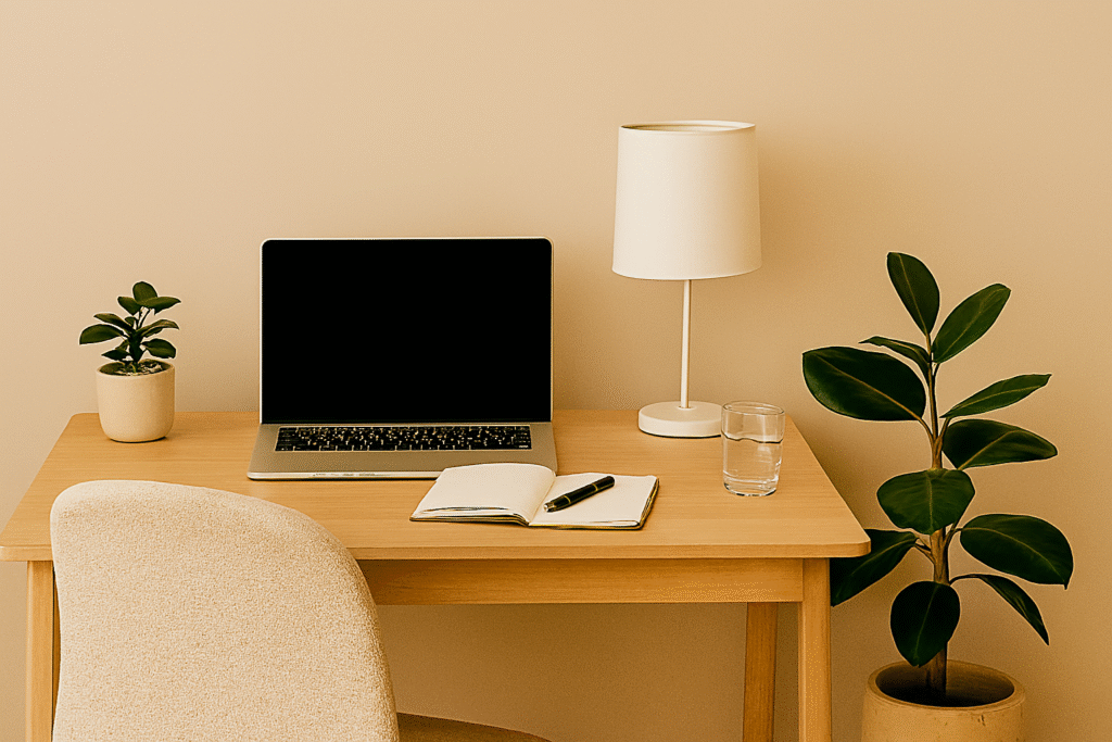A clear desk which can invite creative thinking. A tidy room inspires a tidy schedule.