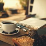 Morning Desk with sunlight, coffee and journal