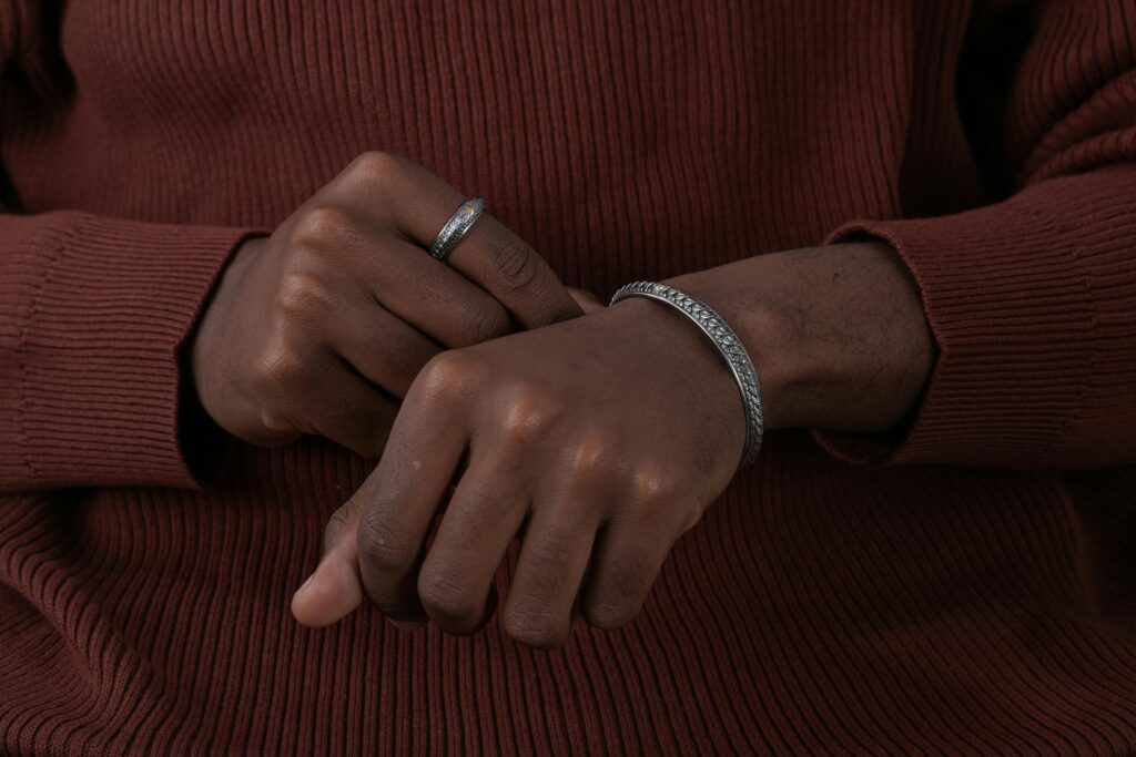 A simple bracelet and ring Minimal silver bracelet men’s jewelry fashion style